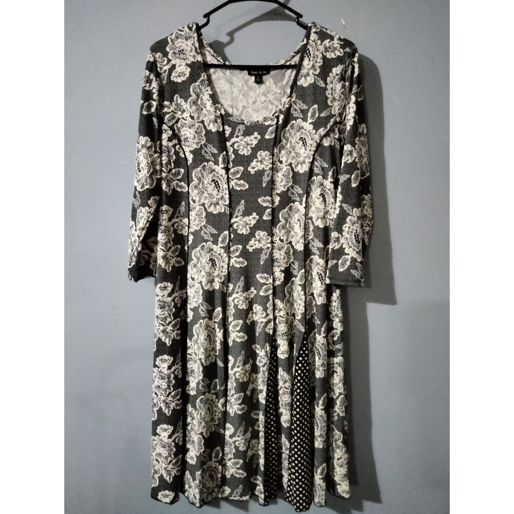 Sami & Jo Dress Plus Size XL Black White Floral Knit Fit & Flare Pleated Midi